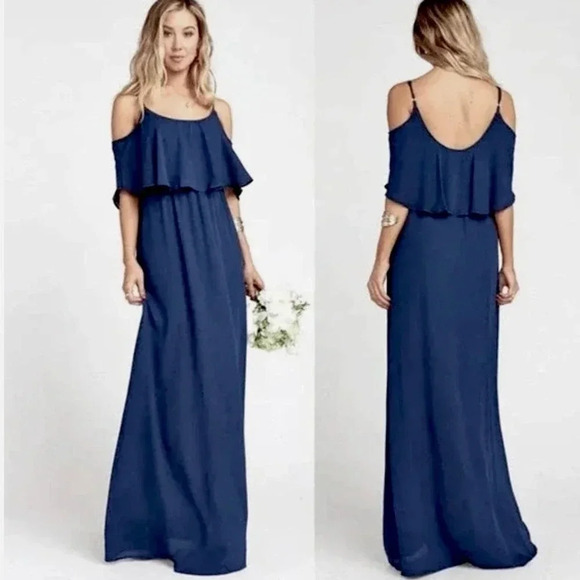 Show Me Your Mumu Caitlin Ruffle Maxi Dress in Rich Navy Crisp Blue Size XS - Picture 10 of 10